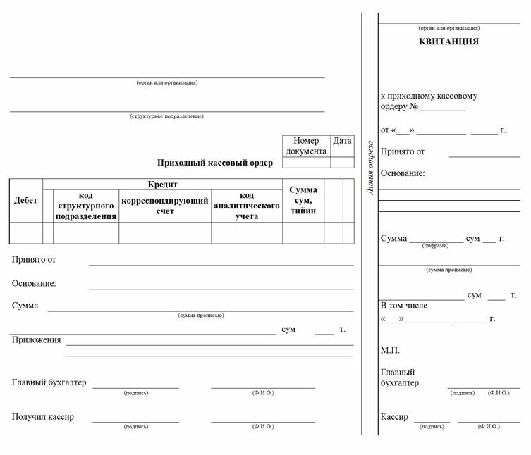 Приходно кассовый ордер бланк образец заполненный