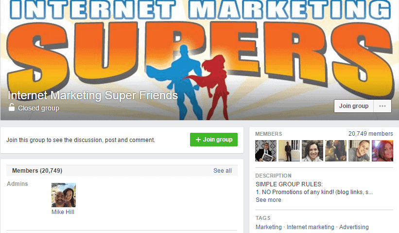 internet marketing supers facebook group for professional online marketers