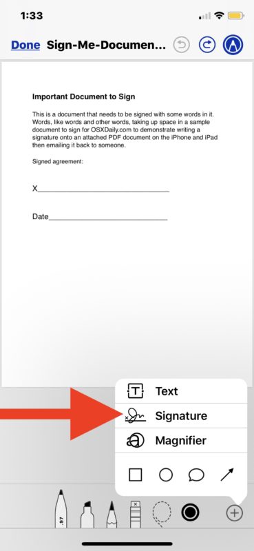 How to sign documents from Mail app on iOS 