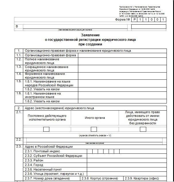 Заявление о государственной регистрации юридического лица при создании по форме р11001 образец