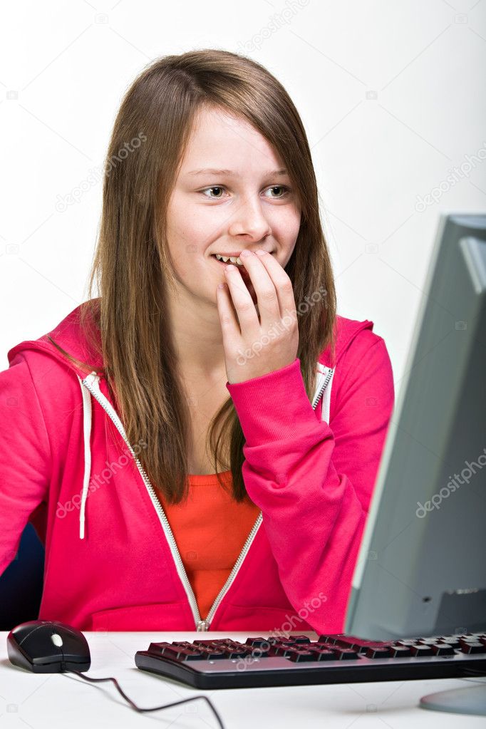 depositphotos 10641500 stock photo girl with pc