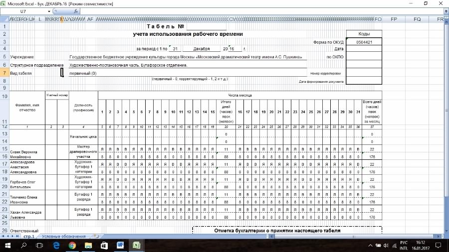 Рабочее время excel. Табель учета 52н. Табель учета рабочего форма по ОКУД 0504421. Табель учета использования рабочего времени пример заполнения. Форма заполнения табелей 52 н.