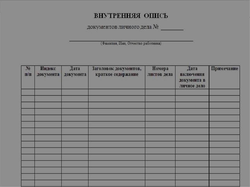 Опись документов в мвд образец