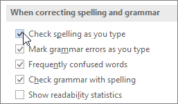 The Check Spelling As You Type check box