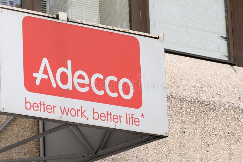 Bordeaux , Aquitaine / France - 11 25 2019 : Adecco sign logo shop building facade Temporary work agency company office store stock image