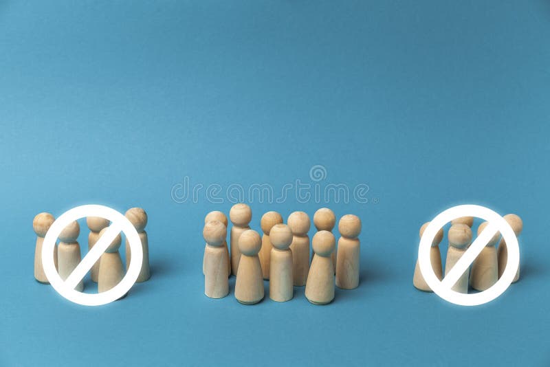 Dismissal of staff during crisis, figures of workers on blue background. Dismissed and unemployed people.  royalty free stock photography