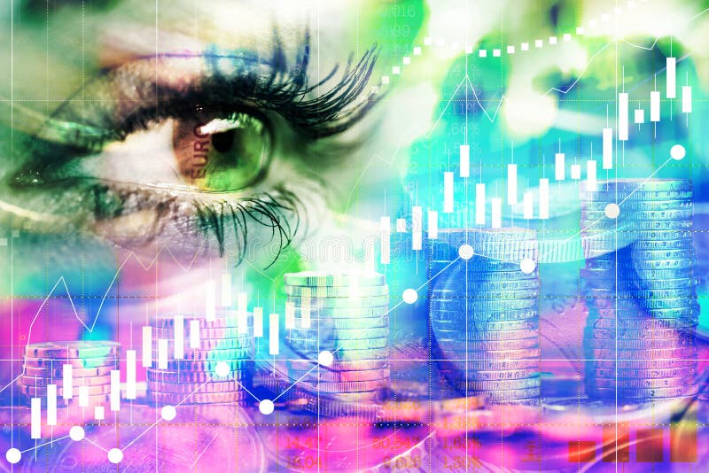 Eye of woman and money euro. Double exposure. Concept of business vision, money, earnings. Eye of woman and money euro. Double exposure. Concept of business stock photos