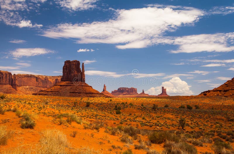 Famous Monument Valley in USA. Peaks of rock formations in the Navajo Park of Monument Valley in Utah royalty free stock photos