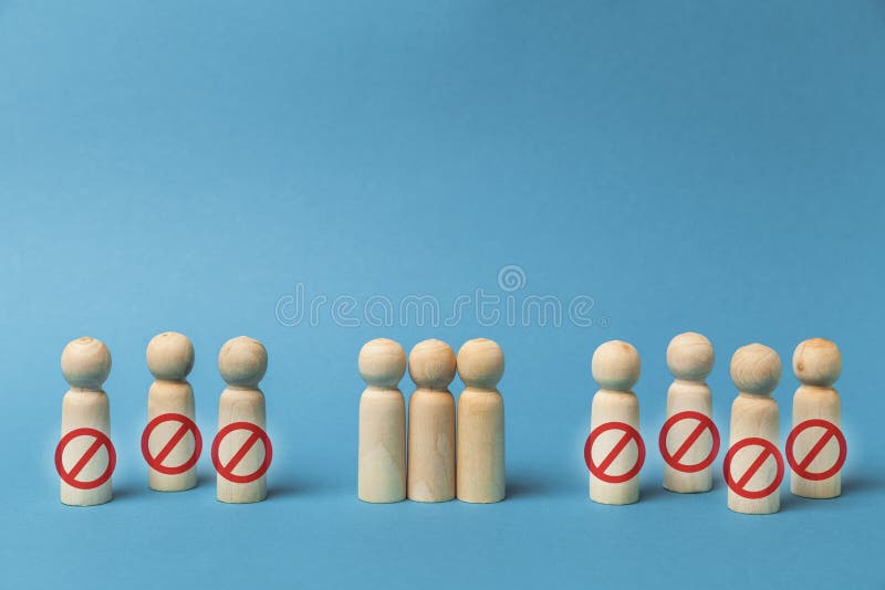 Figures of people on blue background, dismissal of employees in crisis. Problem of staff reduction.  royalty free stock photo