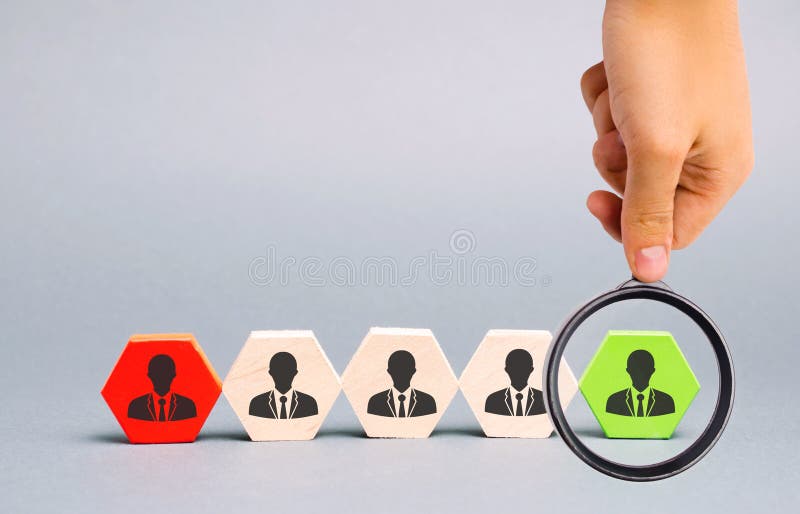 The leader chooses the person in the team. Talented worker. Human resources. Working staff management. The dismissal of an. Employee. Hiring. Recruiting stock photography