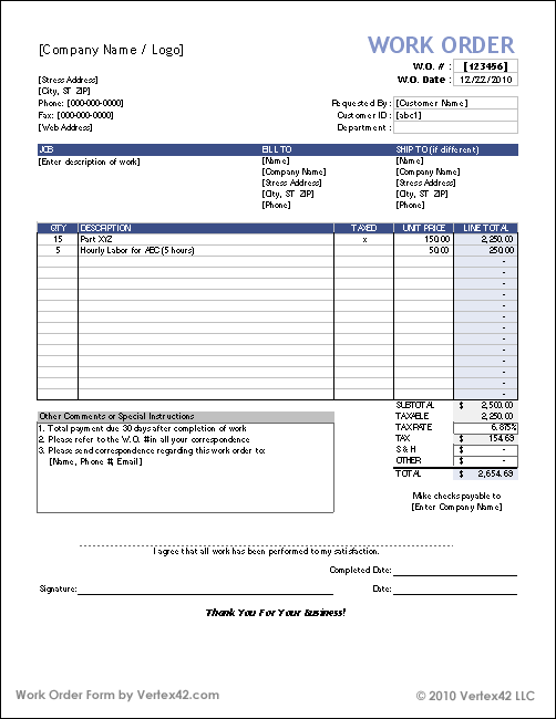 Work Order Form (Basic)