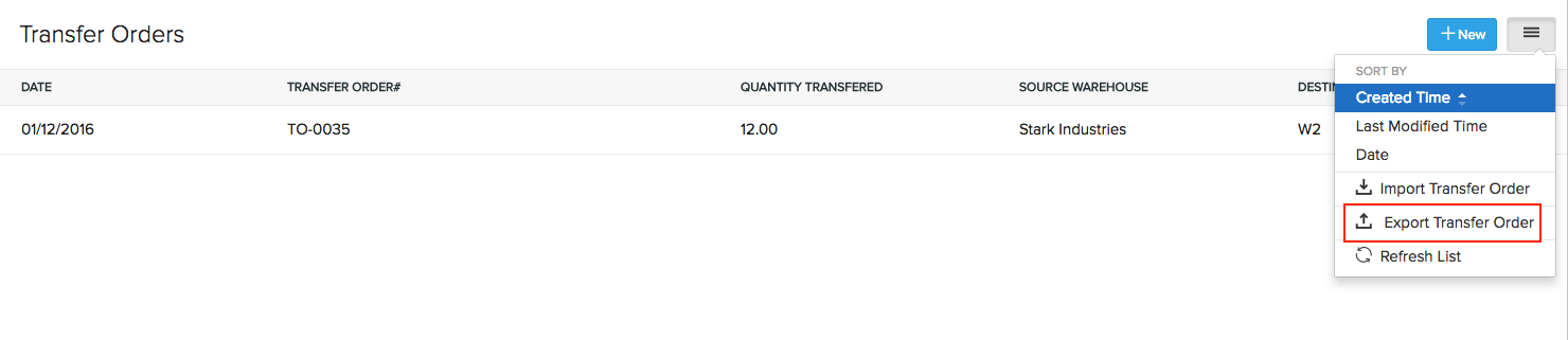 Export Transfer Order