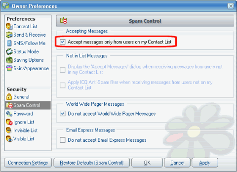 ICQ Spam Control