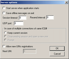 Private ICQ Server: Options